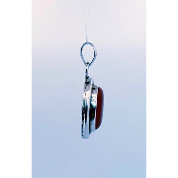 Vintage Sterling Silver 925 Carnelian Oval Pendant 7.8g 18x29mm Estate Jewelry - Picture 2 of 9